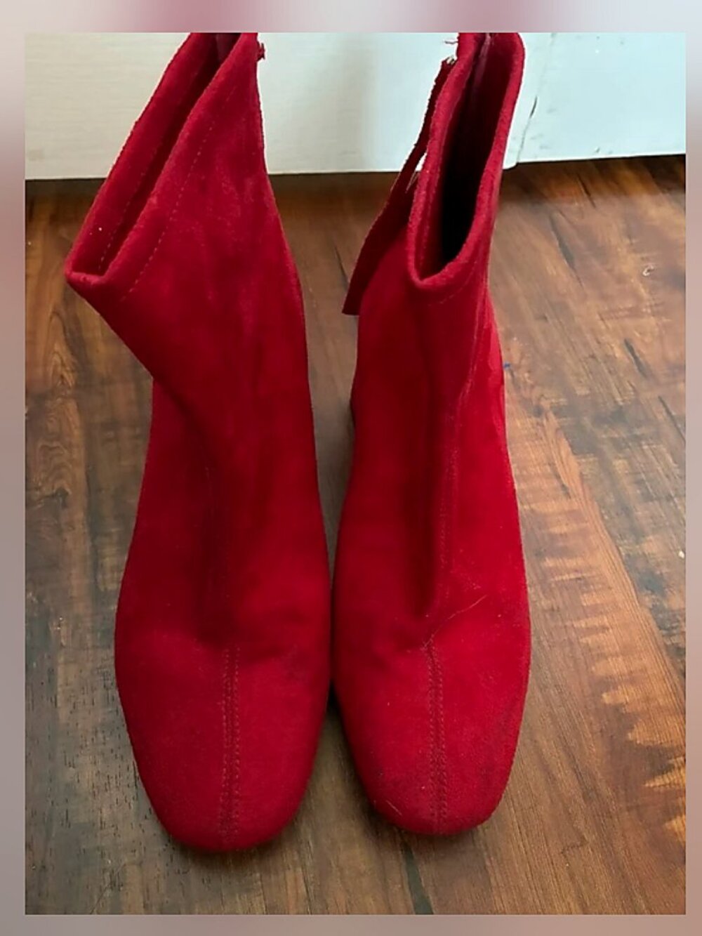 Red suede like heel boots 7